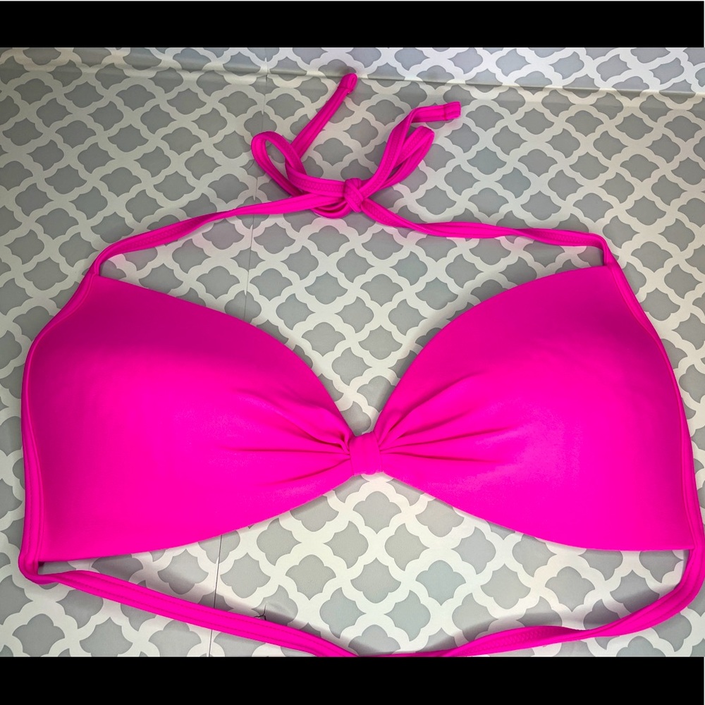 hula honey hot pink push up bikini top swimwear EUC tie straps sz XL.